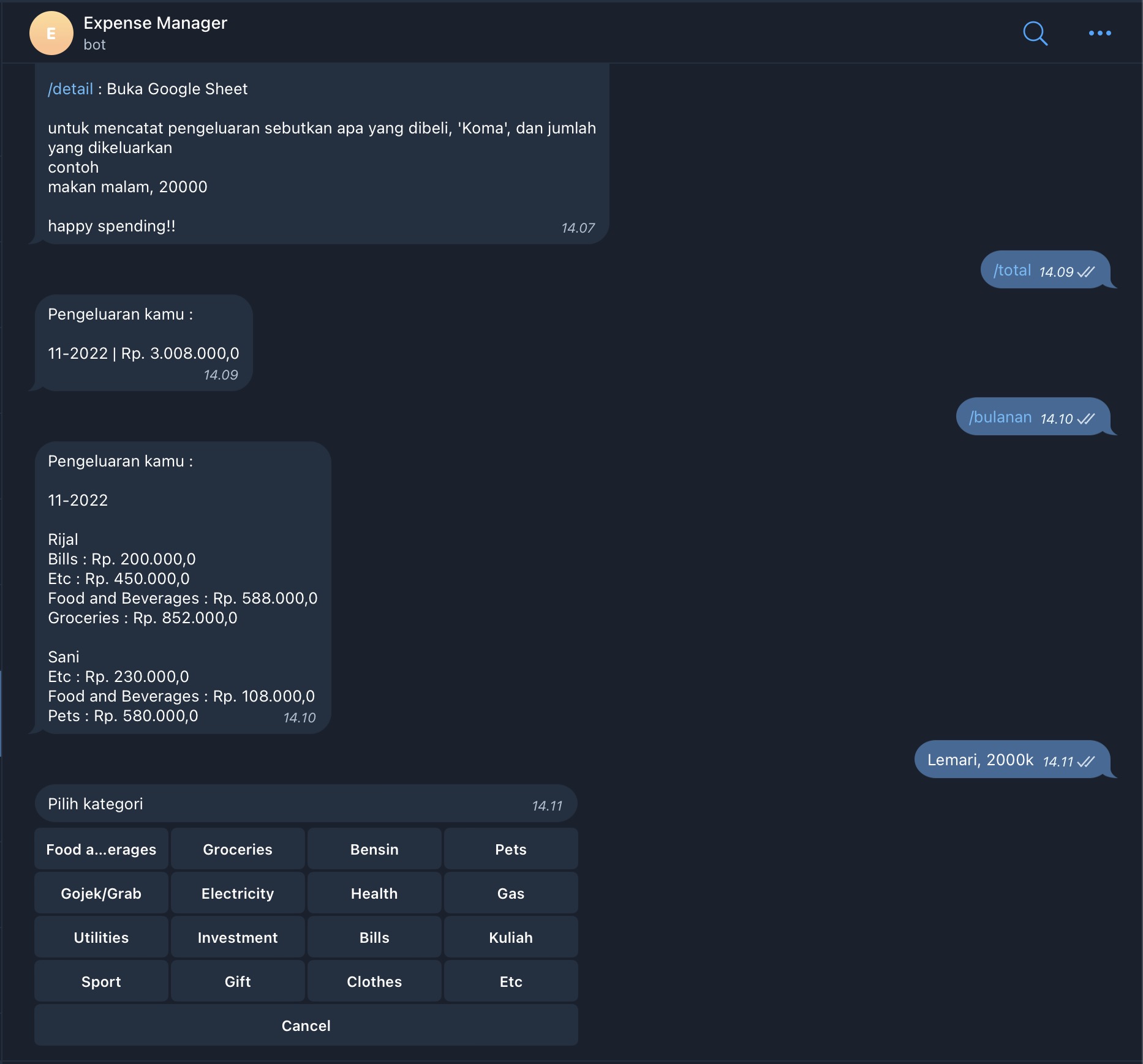 Telegram Bot - Expendor